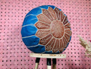 Handmade Moroccan Leather Pouf Ottoman - "20.08 x 20.08 x 12.60" inches - Blue & Brown Embroidered Floor Cushion