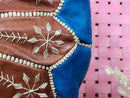 Handmade Moroccan Leather Pouf Ottoman - "20.08 x 20.08 x 12.60" inches - Blue & Brown Embroidered Floor Cushion