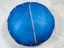 Handmade Moroccan Leather Pouf Ottoman - "20.08 x 20.08 x 12.60" inches - Blue & Brown Embroidered Floor Cushion