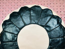 Handmade Moroccan Leather Pouf - Black & Beige Artisan Ottoman, 20x20x12-Inch Round Floor Cushion - Boho Apartment Decor