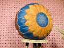 Handcrafted Moroccan Round Leather Pouf - Blue and Tan Ottoman Footstool, Perfect for Living Room Decor, 20 Inches Round Floor Pouffe