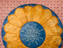 Handcrafted Moroccan Round Leather Pouf - Blue and Tan Ottoman Footstool, Perfect for Living Room Decor, 20 Inches Round Floor Pouffe