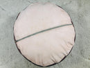 Handcrafted Moroccan Round Leather Pouf - Blue and Tan Ottoman Footstool, Perfect for Living Room Decor, 20 Inches Round Floor Pouffe