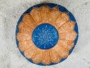 Handcrafted Moroccan Round Leather Pouf - Blue and Tan Ottoman Footstool, Perfect for Living Room Decor, 20 Inches Round Floor Pouffe