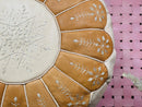 Moroccan Leather Pouf Cream & Tan | Handcrafted Round Ottoman Footstool | Berber Creamy Leather Pouffe | Perfect Floor Pouf Seat