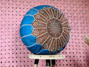 Handcrafted Moroccan Leather Pouf Ottoman Footstool - Blue & Brown Genuine Leather Pouf Cover - Unique Leather Ottoman Pouf