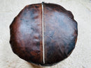 Handcrafted Moroccan Leather Pouf - Embroidered Tan & White Round Floor Cushion - Boho, Ethnic Decor, Artisan Pouf for Living Room