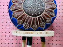 Handcrafted Moroccan Leather Pouf - Blue and Brown Round Ottoman with Intricate Embroidery | Boho Home Decor Pouf By 100kends