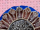 Handcrafted Moroccan Leather Pouf - Blue and Brown Round Ottoman with Intricate Embroidery | Boho Home Decor Pouf By 100kends