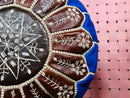 Handcrafted Moroccan Leather Pouf - Blue and Brown Round Ottoman with Intricate Embroidery | Boho Home Decor Pouf By 100kends