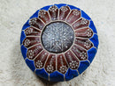 Handcrafted Moroccan Leather Pouf - Blue and Brown Round Ottoman with Intricate Embroidery | Boho Home Decor Pouf By 100kends