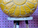 Handmade Yellow Leather Pouf - Genuine Moroccan Pouf Seat, Marrakesh Cushion, Floor Cushion Ottoman Pouf - Perfect Living Room Decor