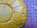 Handmade Yellow Leather Pouf - Genuine Moroccan Pouf Seat, Marrakesh Cushion, Floor Cushion Ottoman Pouf - Perfect Living Room Decor