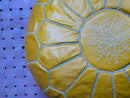 Handmade Yellow Leather Pouf - Genuine Moroccan Pouf Seat, Marrakesh Cushion, Floor Cushion Ottoman Pouf - Perfect Living Room Decor