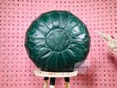Handcrafted Moroccan Green Leather Pouf Ottoman - Elegant Round Floor Cushion, Perfect Living Room Decor