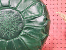Handcrafted Moroccan Green Leather Pouf Ottoman - Elegant Round Floor Cushion, Perfect Living Room Decor