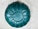 Handcrafted Moroccan Green Leather Pouf Ottoman - Elegant Round Floor Cushion, Perfect Living Room Decor