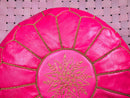 Handmade Pink Moroccan Leather Pouf - Round Footstool Ottoman, Pink Pouffe, Leather Moroccan Pouffe for Home Decor - Poufs by 100kends