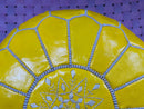 Bright Yellow Moroccan Leather Pouf - Handcrafted Berber Floor Cushion, Perfect Living Room Decor & Footstool Ottoman
