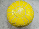Bright Yellow Moroccan Leather Pouf - Handcrafted Berber Floor Cushion, Perfect Living Room Decor & Footstool Ottoman