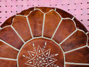 Handcrafted Moroccan Leather Pouf – Chocolate Brown Ottoman Footstool by 100kends, Round Leather Pouffe, Perfect for Boho Decor