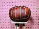 Authentic Moroccan Handmade Leather Pouf Ottoman – Elegant Brown Pouf with Intricate White Stitching, Perfect for Bohemian and Cozy Decor