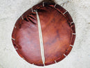 Authentic Moroccan Handmade Leather Pouf Ottoman – Elegant Brown Pouf with Intricate White Stitching, Perfect for Bohemian and Cozy Decor