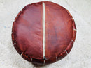 Handmade Moroccan Leather Pouf Ottoman - Round Brown Leather Pouf, Handcrafted Ottoman Pouf, Moroccan Leather Pouffe for Home Decor