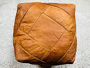Light Brown Moroccan Leather Pouf, Handcrafted Square Ottoman, Boho Living Room Pouf, Neutral Brown Pouf Seat for Moroccan Decor