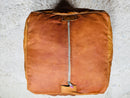 Light Brown Moroccan Leather Pouf, Handcrafted Square Ottoman, Boho Living Room Pouf, Neutral Brown Pouf Seat for Moroccan Decor