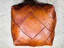Handcrafted Moroccan Leather Pouf - Authentic Boho Ottoman, Perfect Floor Pouf, Square Leather Seat for Living Room Decor