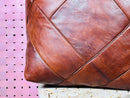 Handmade Moroccan Leather Pouf - Rustic Brown Artisan Floor Cushion, Boho Ottoman Seating for Home Decor