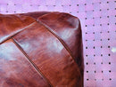Handmade Moroccan Leather Pouf - Rustic Brown Artisan Floor Cushion, Boho Ottoman Seating for Home Decor