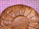 Authentic Moroccan Leather Pouf - Handcrafted Round Footstool, Natural Brown Boho Pouf for Living Room, Bohemian Leather Ottoman Decor