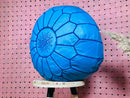 Handcrafted Moroccan Leather Pouf with Intricate White Embroidered Floral Design – Blue leather pouf, "20 x 20 x14" Inches