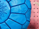 Handcrafted Moroccan Leather Pouf with Intricate White Embroidered Floral Design – Blue leather pouf, "20 x 20 x14" Inches