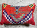 Handmade Moroccan Wool Pillow - Red Striped Kilim Design, 15x24 inches Decorative Pillow Cover, Wool Cushion for Boho Home Decor