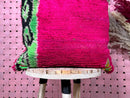 Handmade Moroccan Wool Throw Pillow Cover, Textured Cushion in Green and Pink, Perfect Christmas Cushion for Home Decor, 19x20 inches pillow