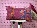 Bohemian Pink Wool Pillow Cover - Handwoven 13x24 Decorative Throw Pillow, Geometric Tribal Cushion, Textured Wool Sofa Pillow