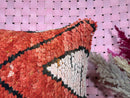 Handmade Red Wool Moroccan Pillow – 18x20 Decorative Kilim Throw, Berber-Style Geometric Cushion, Red Boho Shaggy Pillow