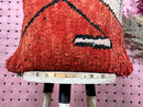 Handmade Red Wool Moroccan Pillow – 18x20 Decorative Kilim Throw, Berber-Style Geometric Cushion, Red Boho Shaggy Pillow