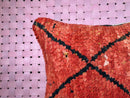 Handmade Red Wool Moroccan Pillow – 18x20 Decorative Kilim Throw, Berber-Style Geometric Cushion, Red Boho Shaggy Pillow