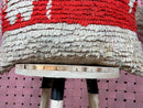Handmade Moroccan Wool Pillow, White and Red Berber Cushion, Soft 21x14 Floor Cushion, Wool Ottoman Pillow for Living Room