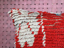 Handmade Moroccan Wool Pillow, White and Red Berber Cushion, Soft 21x14 Floor Cushion, Wool Ottoman Pillow for Living Room