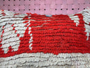Handmade Moroccan Wool Pillow, White and Red Berber Cushion, Soft 21x14 Floor Cushion, Wool Ottoman Pillow for Living Room