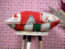 Handmade Moroccan Wool Pillow, White and Red Berber Cushion, Soft 21x14 Floor Cushion, Wool Ottoman Pillow for Living Room