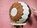 Handcrafted Moroccan Leather Pouf - Embroidered Tan & White Round Floor Cushion - Boho, Ethnic Decor, Artisan Pouf for Living Room