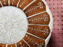 Handcrafted Moroccan Leather Pouf - Embroidered Tan & White Round Floor Cushion - Boho, Ethnic Decor, Artisan Pouf for Living Room
