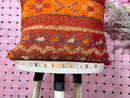 Moroccan Wool Pillow Handmade Boho Decor | Red Square Throw Pillow | Artisan Rustic Wool Cushion for Boho Living Room | 16x17 Inches pillow
