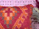 Handmade Red Moroccan Wool Pillow - Bohemian Artistic Cushion 15x24 Inches for Living Room Decor - Fabulous Ottoman Pillow